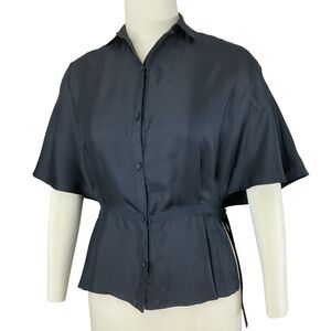 Alexandre Plokhov Silk Cape Shirt Top Size 40 Black Button Up Minimalist Italy
